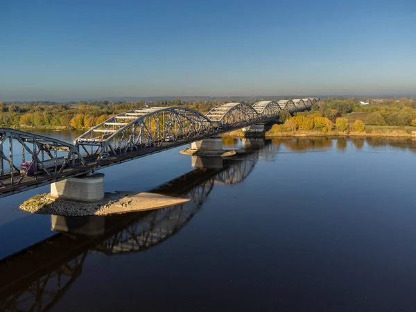 Ville Grudziadz Long Pont Routier Ferroviaire Pologne Photos De Stock Libres De Droits