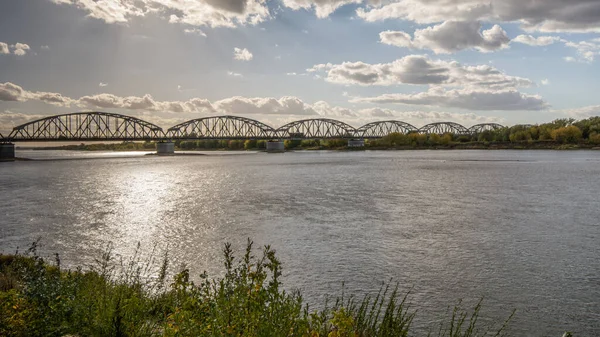 Grudziadz Şehri Polonya Nın Uzun Yol Demiryolu Köprüsü Stok Resim