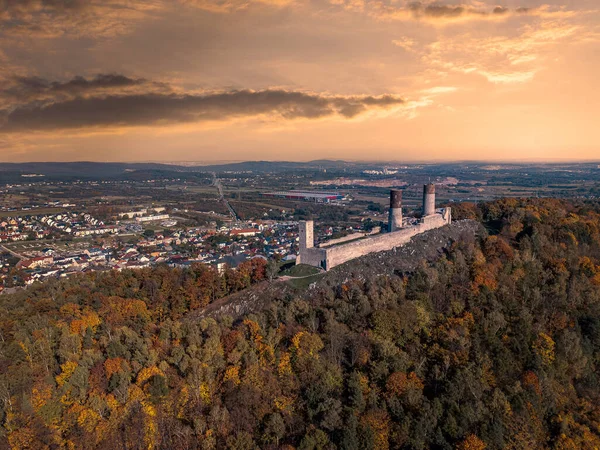 Checiny Castle Sfotografowany Góry Widokiem Checiny Polska — Zdjęcie stockowe