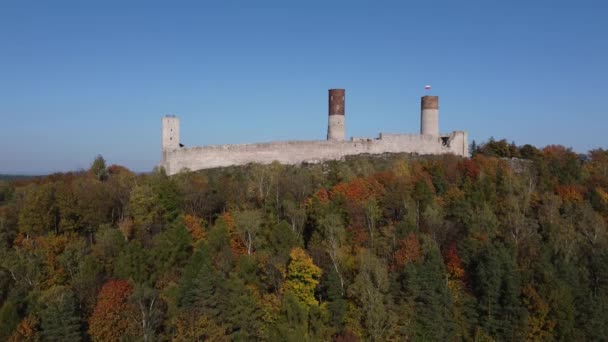 Castillo Checiny Fotografiado Desde Arriba Con Vistas Ciudad Checiny Polonia — Vídeo de stock