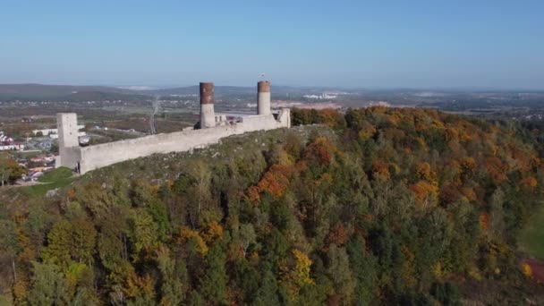 Castello Checiny Girato Dall Alto Con Vista Sulla Città Checiny — Video Stock