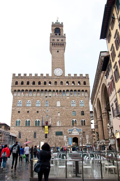 Florence Italy May 2018 Palazzo Vecchio Building Clock Tower Overlooks — Fotografia de Stock