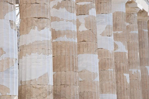 Αρχιτεκτονική Λεπτομέρεια Του Αρχαίου Ναού Ακρόπολης Πέτρινες Στήλες Ερείπια Φόντο — Φωτογραφία Αρχείου