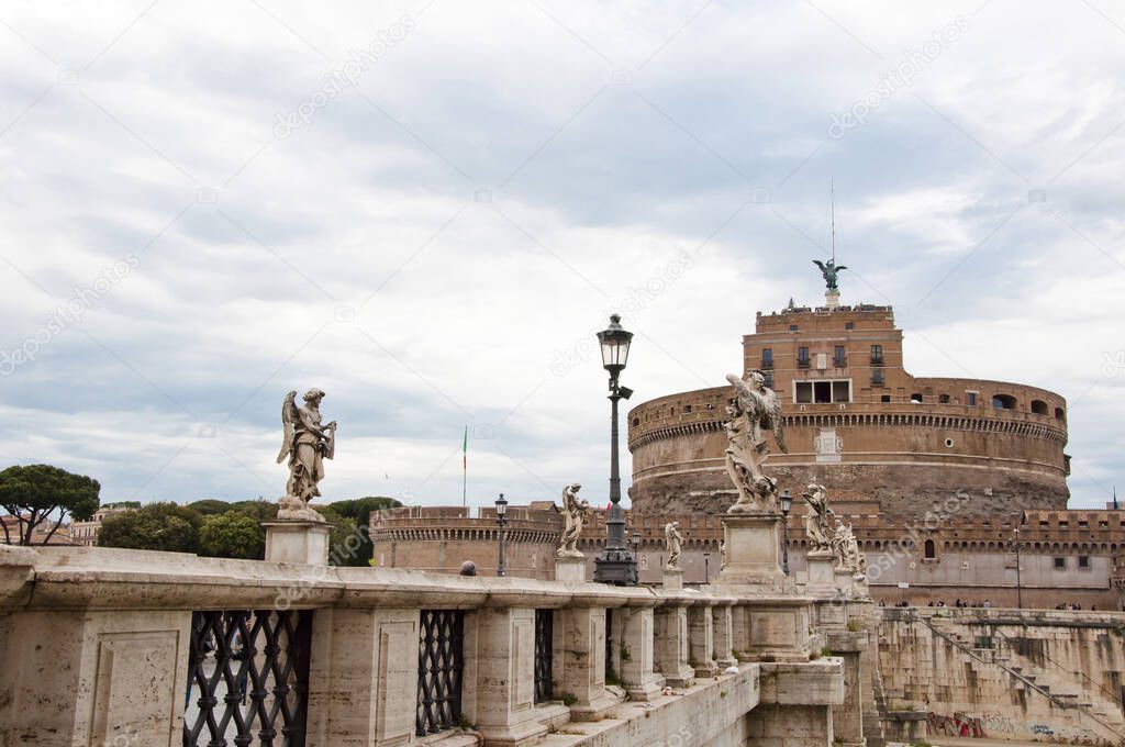 Ponte SantAngelo and Castel SantAngelo famous landmark in Rome, Italy.