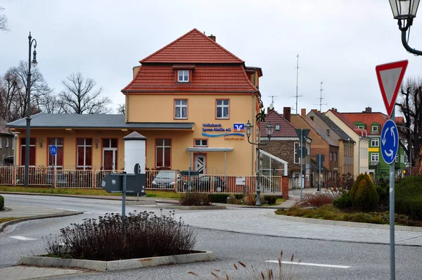 Guben Duitsland Januari 2013 Gevel Van Volksbank Straat — Stockfoto