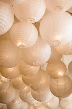 Decorative paper lampions chinese paper lanterns decoration hanging from ceiling.
