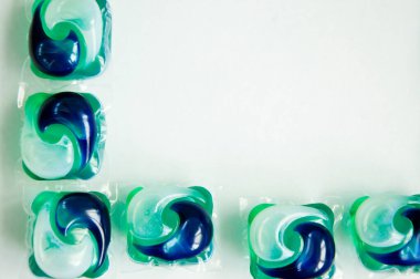 detergent pods frame with copy space. minimalism of detergent. laundry detergent.