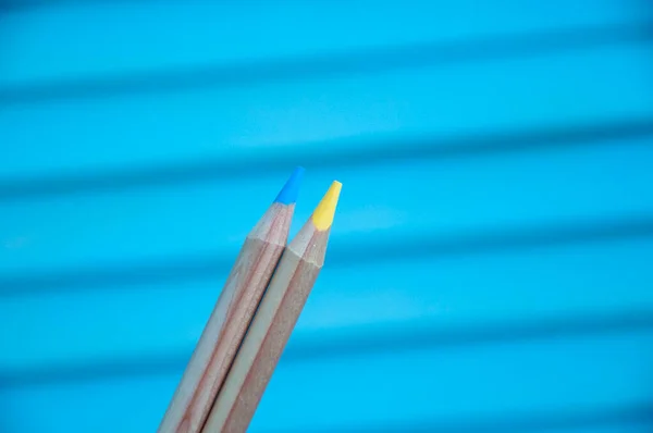 Minimalistic Blue Yellow Pencils Symbol Ukrainian Flag Ukraine Color Pencil — Foto de Stock