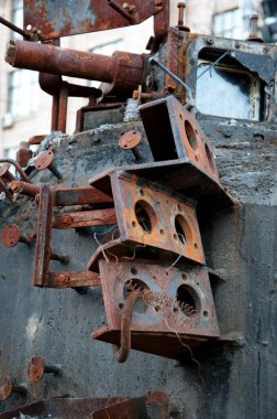 destroyed russian military equipment during war against ukraine. damage tank.