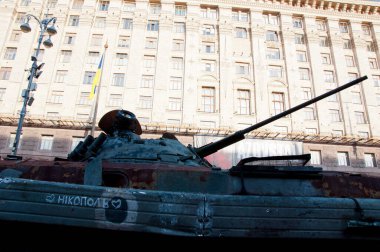 Kyiv, Ukraine - August 22, 2022: destroyed russian military equipment. azov and azovstal.