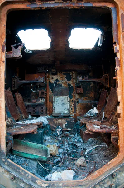 destroyed russian military equipment during war against ukraine. debris.