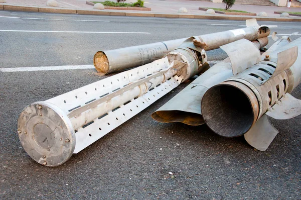 destroyed russian military equipment of rocket and weapon.