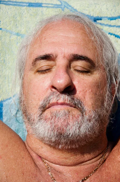 Senior Man Suntanning Summer Summertime Vacation — Stockfoto