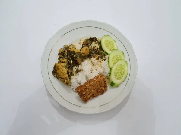 Riz Blanc Avec Plat Accompagnement Tofu Tranché Tranché Garni Tranches — Photo