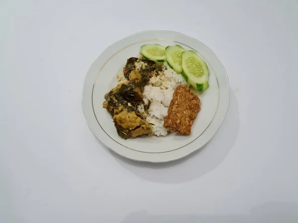 Vitt Ris Med Sida Maträtt Tofu Skivad Skivad Toppad Med — Stockfoto