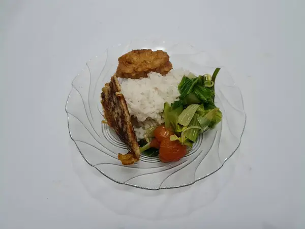 Ινδονησιακή Κουζίνα Δηλαδή Λευκό Ρύζι Σαφή Λαχανικά Τηγανητό Τόφου Και — Φωτογραφία Αρχείου