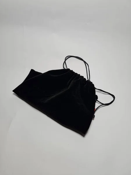 Black Cloth Bag Isolated White — стоковое фото