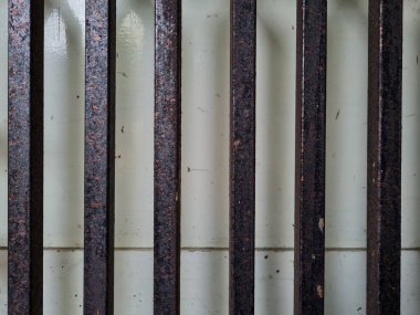 Önündeki beyaz ahşap kapının arka planı güvenlik olarak kahverengi bir demir çit.