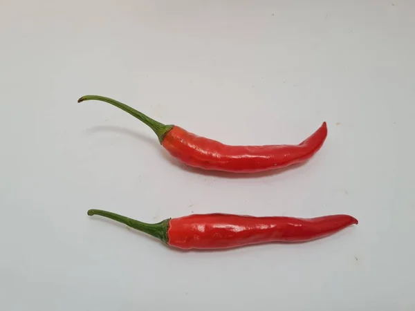 Big Red Chili Green Handle White Background Chili Usually One — 스톡 사진