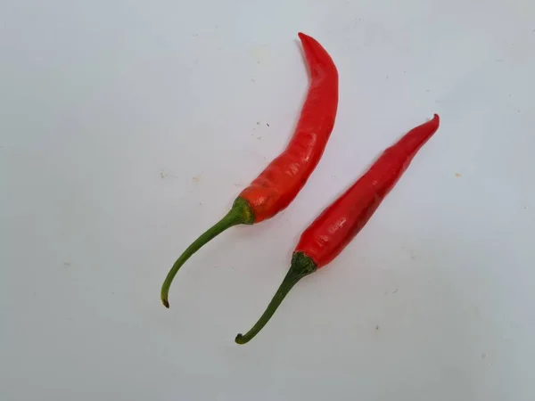 Big Red Chili Green Handle White Background Chili Usually One — Foto de Stock