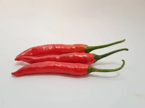 Big Red Chili Green Handle White Background Chili Usually One — Foto de Stock