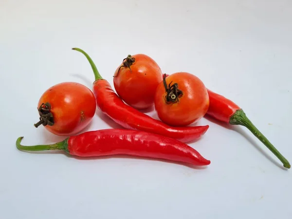 Big Red Chilies Green Handles Big Red Chilies White Background — Foto de Stock