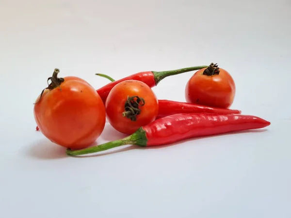 Big Red Chilies Green Handles Big Red Chilies White Background — 스톡 사진