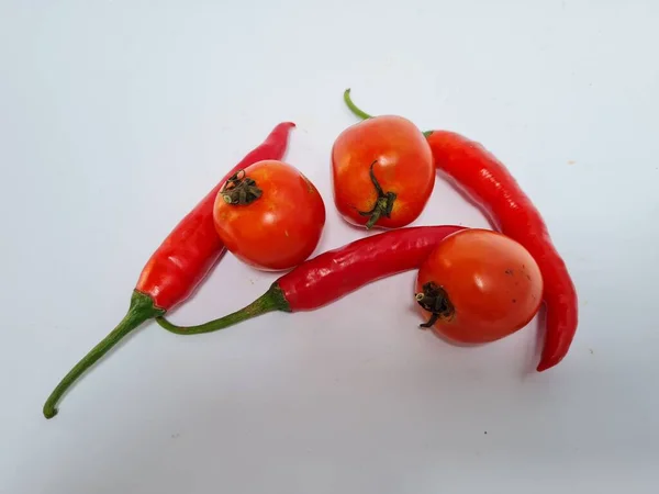Big Red Chilies Green Handles Big Red Chilies White Background — ストック写真