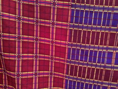 Ekose kumaş kumaşın arka planı kırmızı ve mavi sarı çizgilerle birleştirilmiştir.