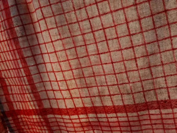 Abstract Cloth Background Textured White Checkered Napkin Red Stripes — Stock fotografie