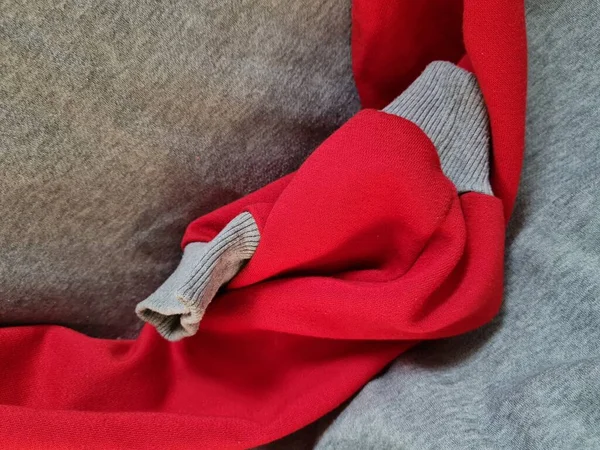 Background Photo Abstract Cloth Textured Gray Clothes Combined Red — Fotografia de Stock