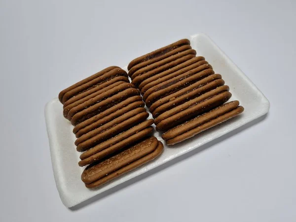 Snacks Made Flour Other Ingredients Have Chocolate Taste Called Biscuits — Stockfoto