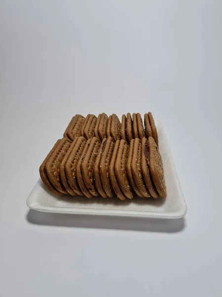 Snacks Made Flour Other Ingredients Have Chocolate Taste Called Biscuits — Stok Foto