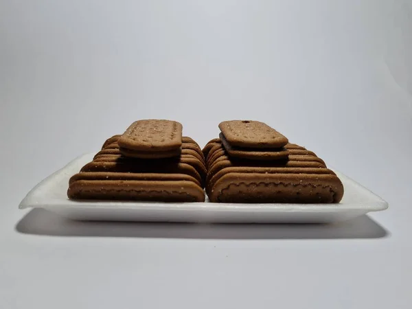 Snacks Made Flour Other Ingredients Have Chocolate Taste Called Biscuits — Zdjęcie stockowe