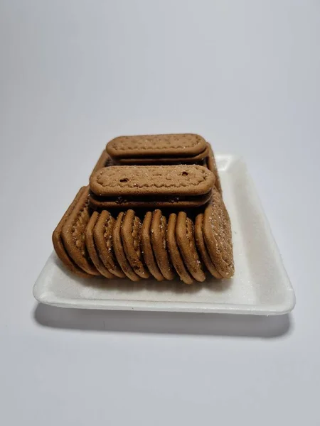 Snacks Made Flour Other Ingredients Have Chocolate Taste Called Biscuits —  Fotos de Stock