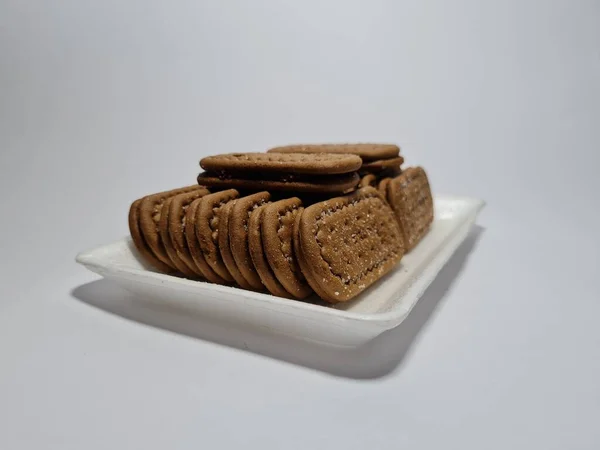 Snacks Made Flour Other Ingredients Have Chocolate Taste Called Biscuits — Stock Photo, Image