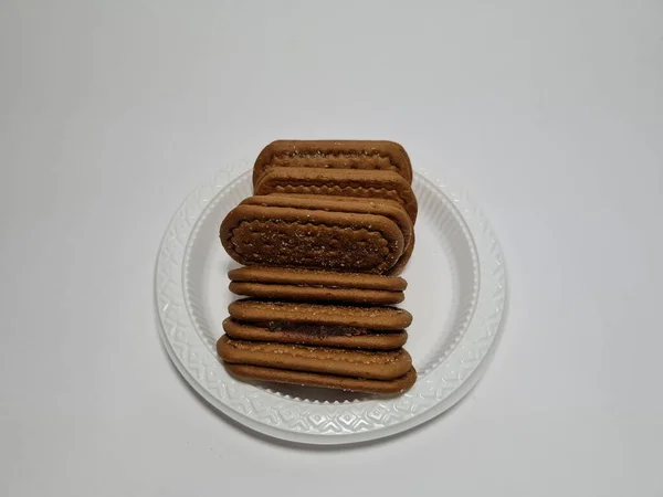 Snacks Made Flour Other Ingredients Have Chocolate Taste Called Biscuits — Fotografia de Stock