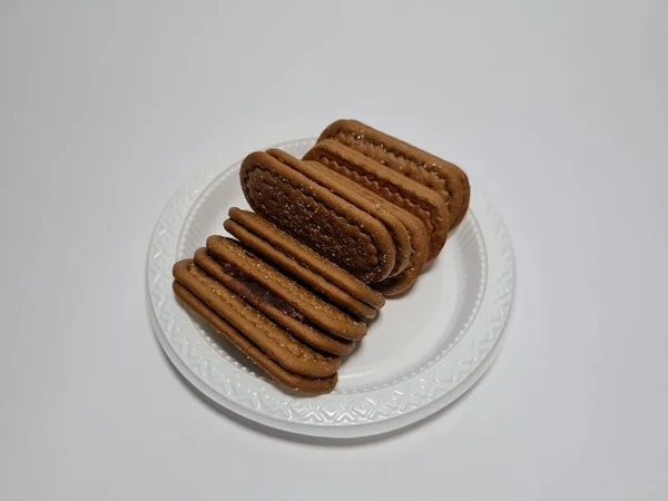 Snacks Made Flour Other Ingredients Have Chocolate Taste Called Biscuits — стоковое фото