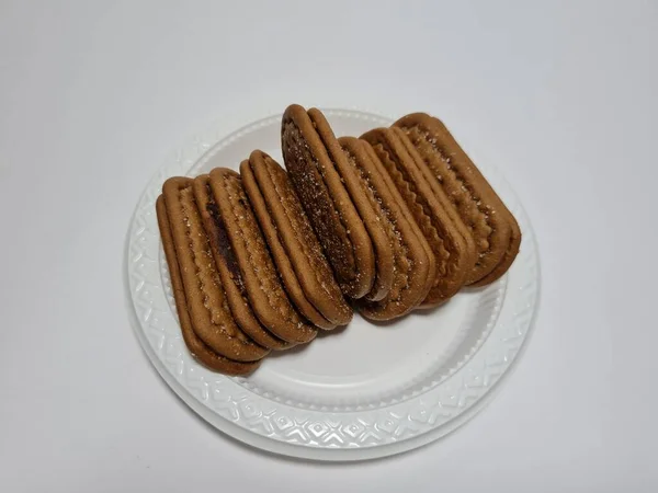 Snacks Made Flour Other Ingredients Have Chocolate Taste Called Biscuits — Foto de Stock