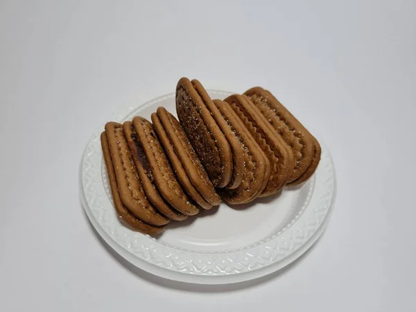 Snacks Made Flour Other Ingredients Have Chocolate Taste Called Biscuits — Fotografia de Stock