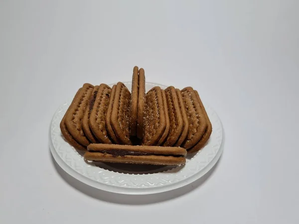Snacks Made Flour Other Ingredients Have Chocolate Taste Called Biscuits — Stok fotoğraf