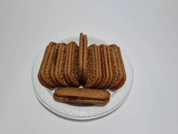 Snacks Made Flour Other Ingredients Have Chocolate Taste Called Biscuits — Foto Stock