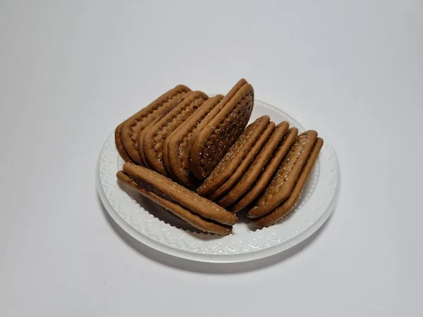 Snacks Made Flour Other Ingredients Have Chocolate Taste Called Biscuits — Stockfoto
