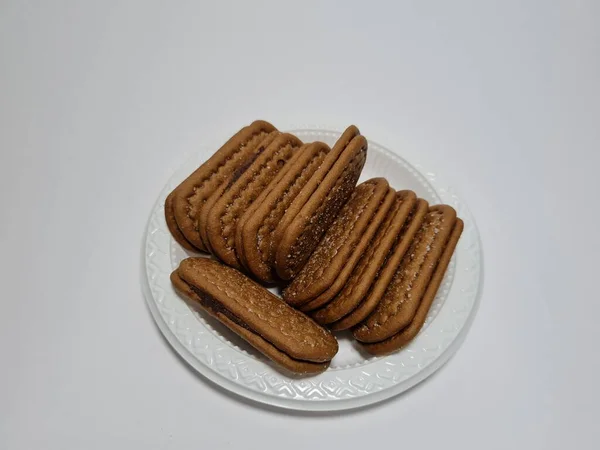Snacks Made Flour Other Ingredients Have Chocolate Taste Called Biscuits — Fotografia de Stock