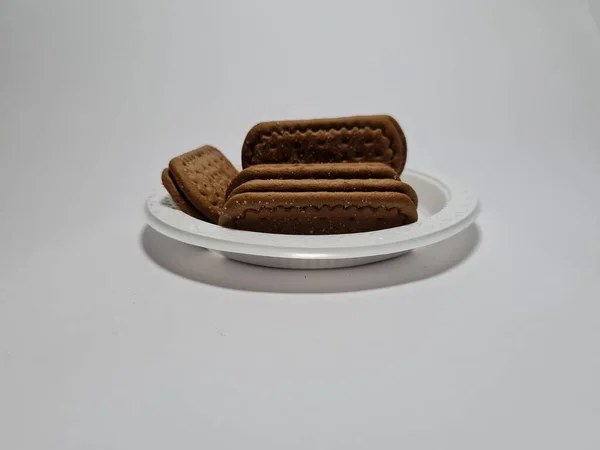 Snacks Made Flour Other Ingredients Have Chocolate Taste Called Biscuits — 스톡 사진