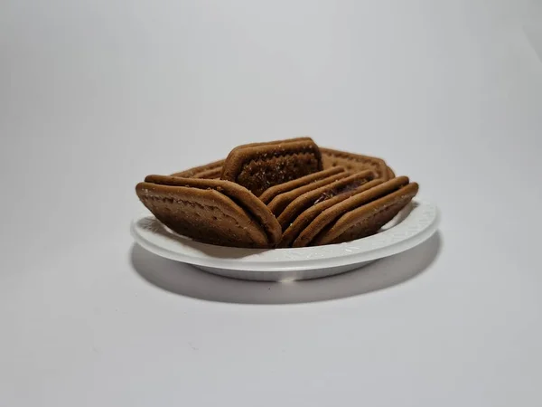 Snacks Made Flour Other Ingredients Have Chocolate Taste Called Biscuits — Stock Fotó