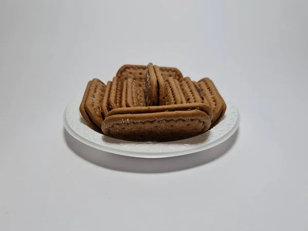 Snacks Aus Mehl Und Anderen Zutaten Mit Schokoladengeschmack Werden Kekse — Stockfoto