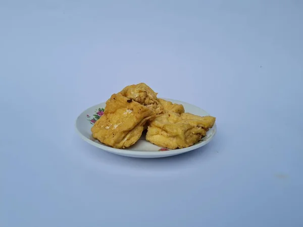 Brown Fried Tofu White Plate — Stock fotografie