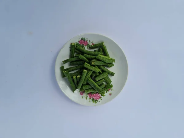 Long Beans Isolated White Blue Combination — Stock fotografie