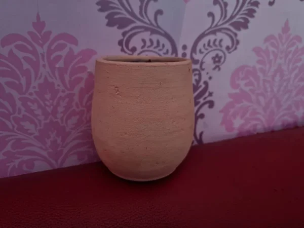 Jug Made Brown Earth Pink Ornament Wall — стоковое фото